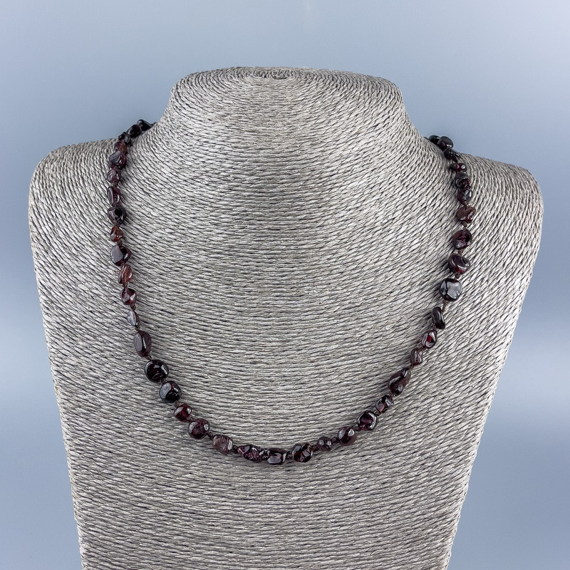 Tumbled Garnet Gemstone Necklace, 8x7 mm beads ±, length 48 cm