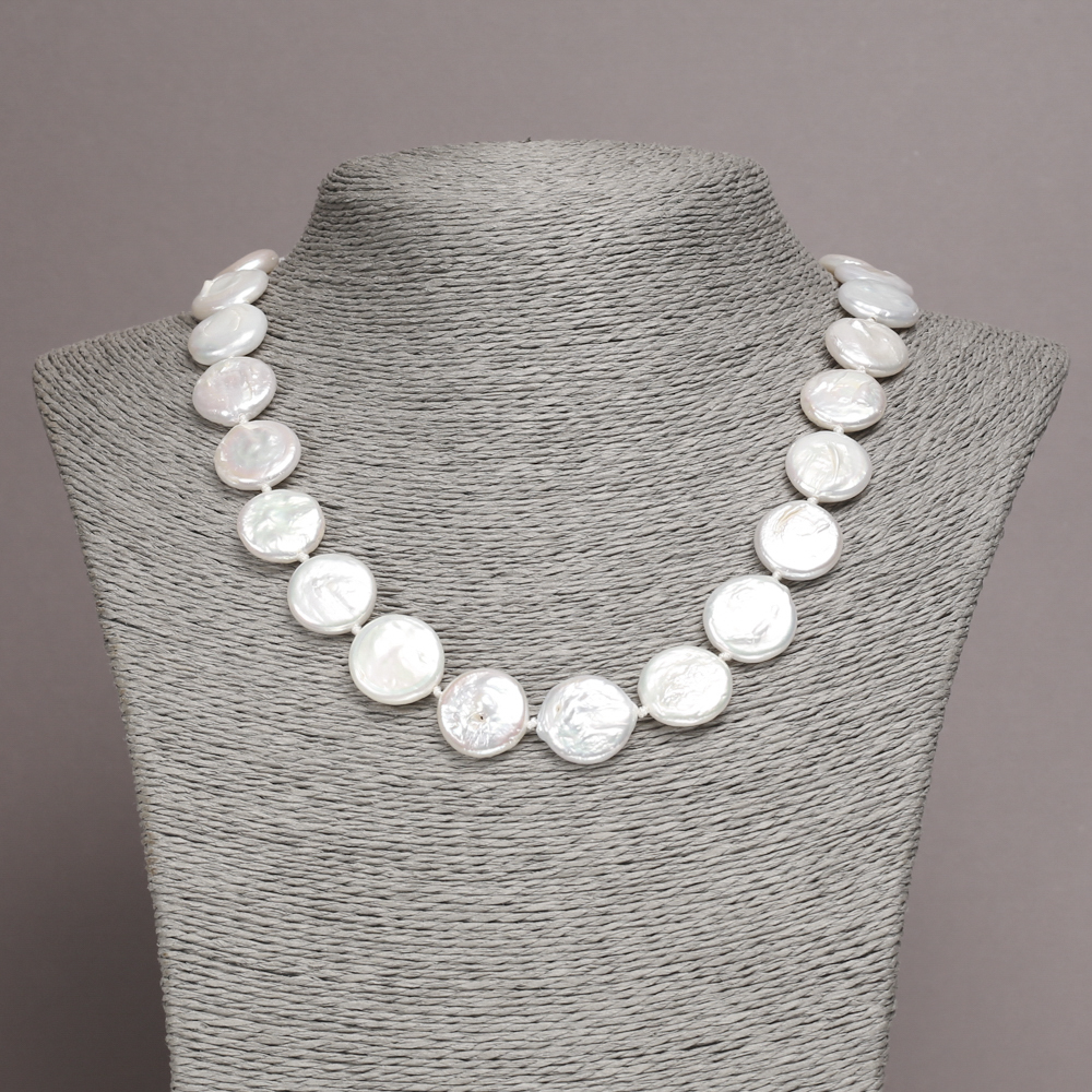 Necklace of natural Baroque pearls, diameter 16×5 mm (±), length 45 cm+