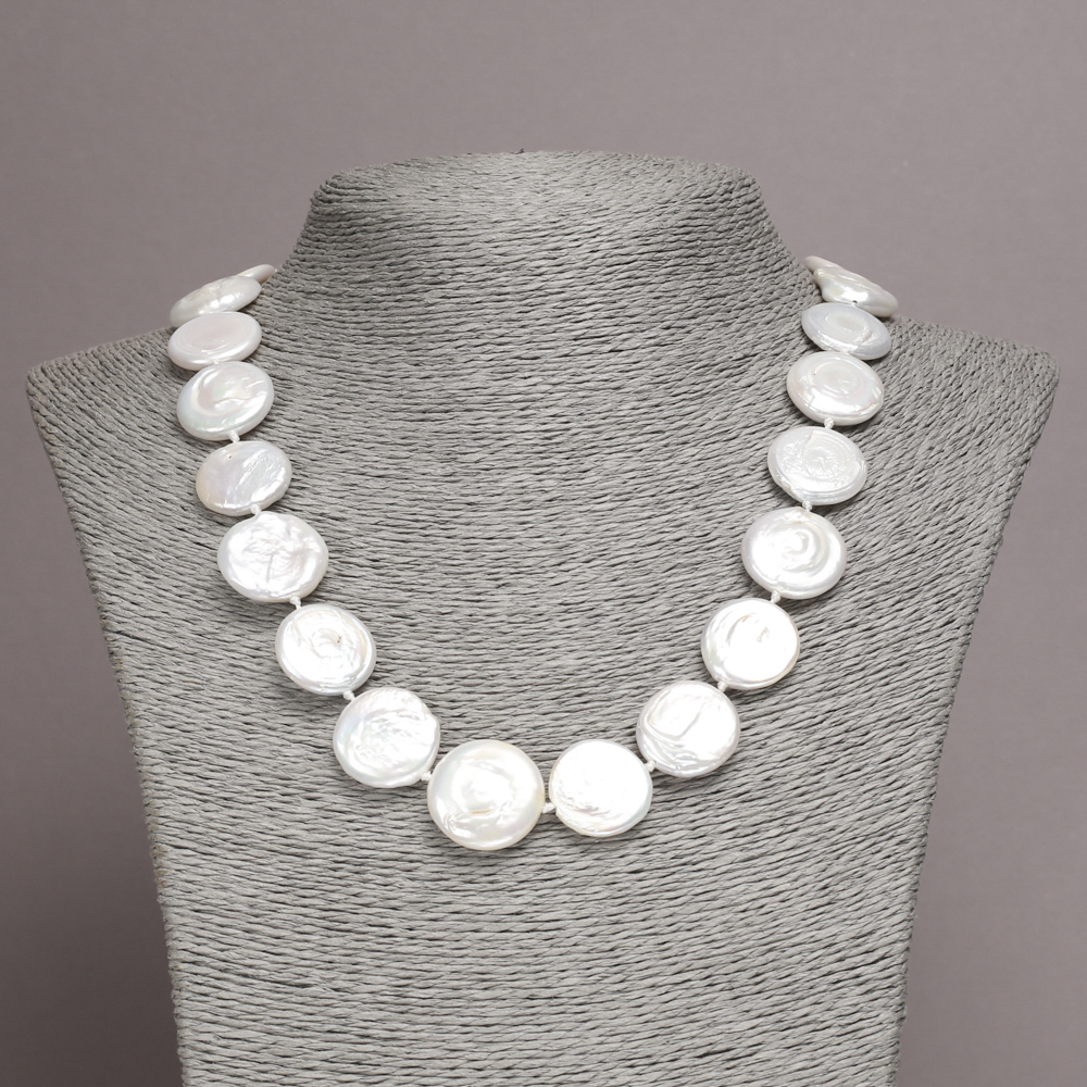 Necklace of natural baroque pearls, diameter 18x5 mm (±), length 45 cm+