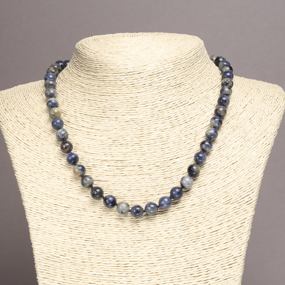 Natural sodalite necklace with smooth beads, 8 mm diameter, 45 cm length