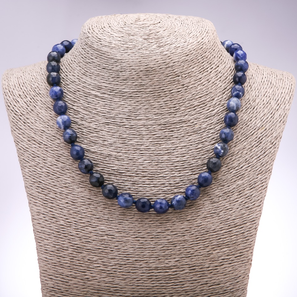 Lapis Lazuli Necklace (Synthetic) Faceted Beads, 10mm diameter, 45cm length