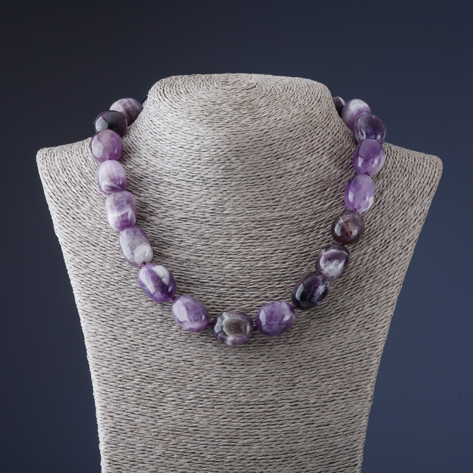 Amethyst Necklace (Class A) 'Barrel Toggle', diameter 15×20 mm, length 50 cm