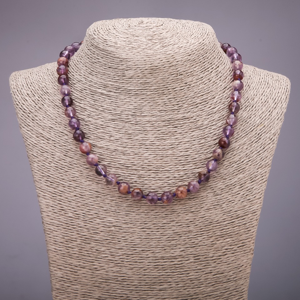 Amethyst Natural Stone Necklace, Smooth Beads, 8(±)mm Diameter, 45 cm Length