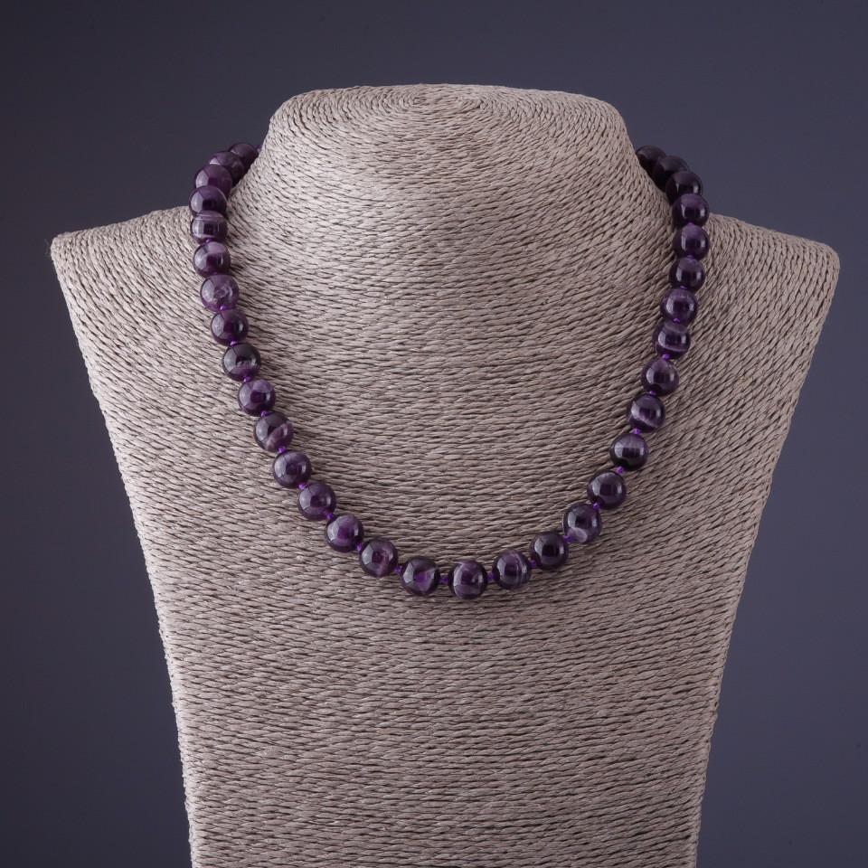 Amethyst Purple Chevron Bead Necklace, 10mm Diameter, 45cm Length
