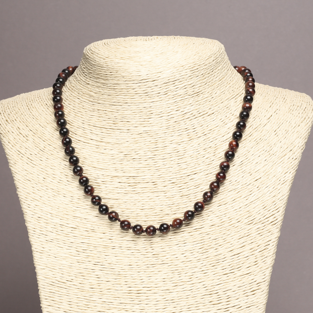 Bull's Eye natural stone necklace with smooth beads, 6(±)mm diameter, 45 cm length+