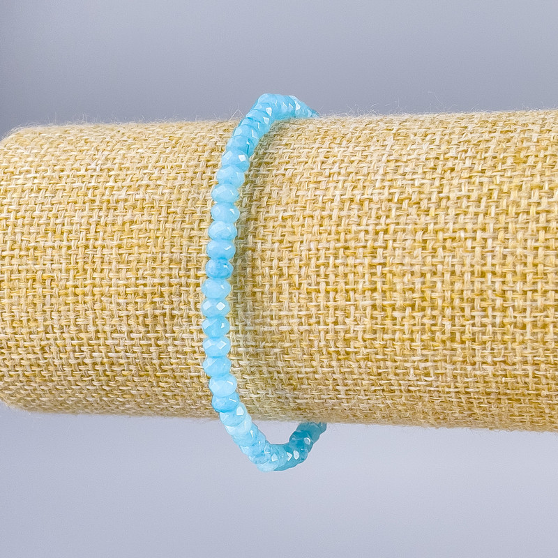 Aquamarine (Imitation) Faceted Rondelle Bracelet, 4x3 mm, 18 cm long (stretch)