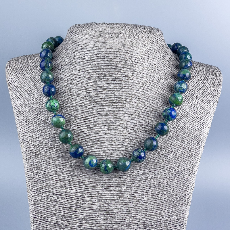 Azurite natural stone necklace with smooth beads, 12mm diameter, 48cm length +