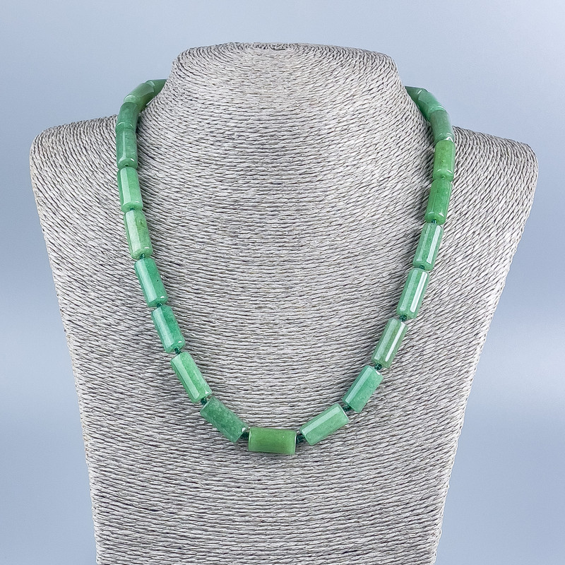 Necklace with natural nephrite cylinder beads, diameter 17x8 mm, length 50 cm