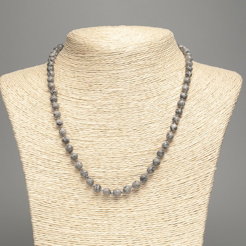 Imitation Ocean Jasper Necklace, Gray, Smooth Beads, 6mm Diameter, 50 cm Length +