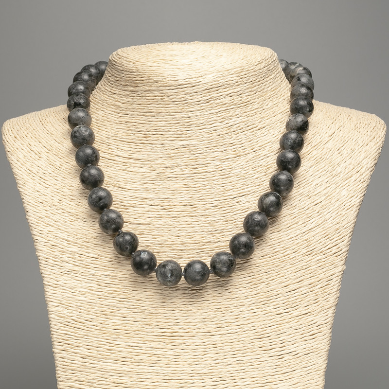 Necklace Black Larvikite (synthetic acrylic) smooth beads, diameter 12.5 mm, length 48 cm