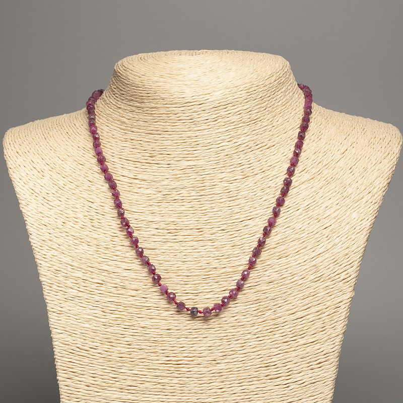 Faceted rubellite tourmaline necklace, 4x4 mm cubes, 48 cm length