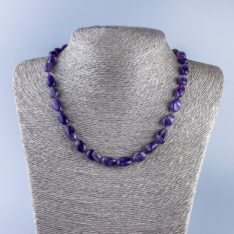 Faceted natural amethyst necklace, diameter 13x8 mm +/-, length 46 cm +/-
