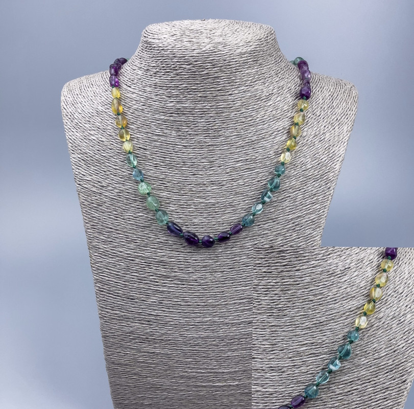 Natural Fluorite Necklace, Faceted, Diameter 7x11–6x7 mm, Length 52 cm +