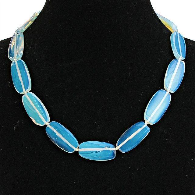 Moonstone Necklace with Truncated Oval Beads, 15×30 mm, Length 48 cm