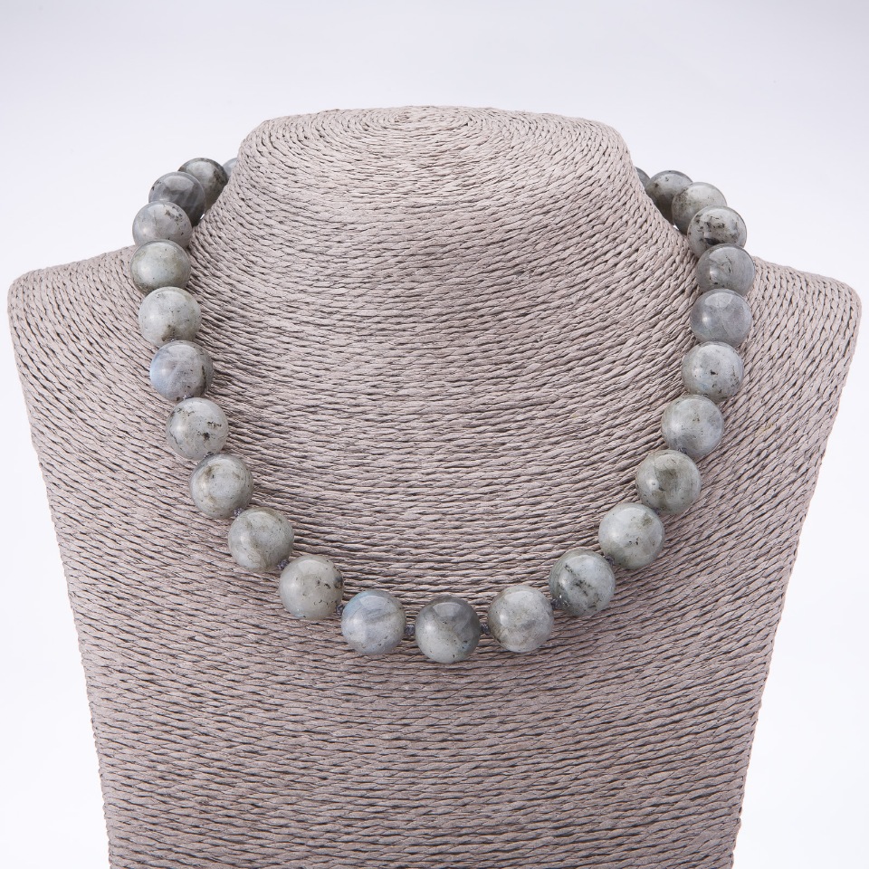 Labradorite natural stone necklace, 14 mm diameter, 46 cm long