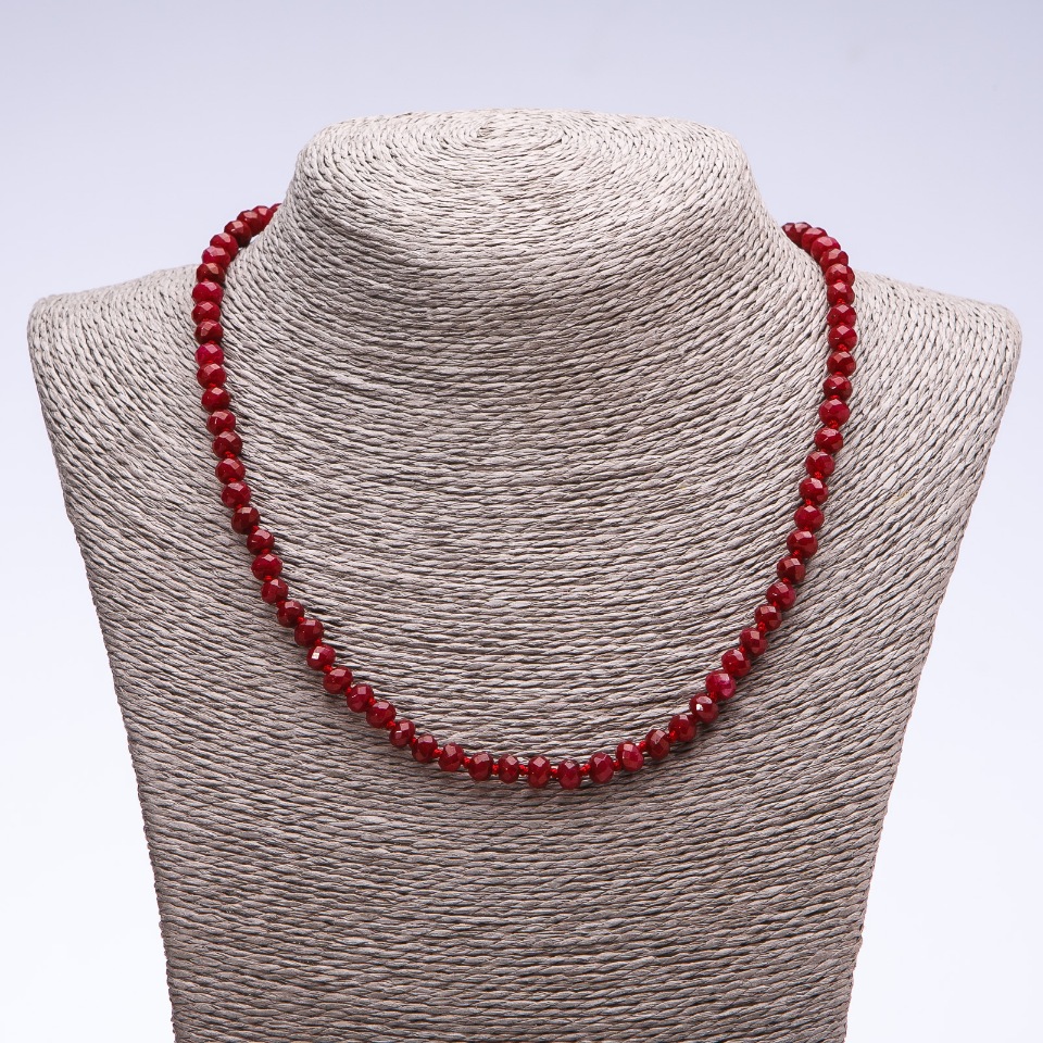 Necklace made of synthetic tourmaline in dark maroon, faceted rondelle beads, 6x4 mm diameter, 50 cm long