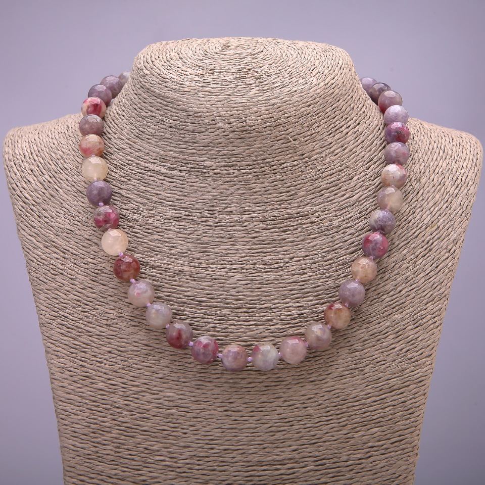 Natural stone necklace with Pink Tourmaline, smooth bead, diameter 10(±)mm, length 45 cm