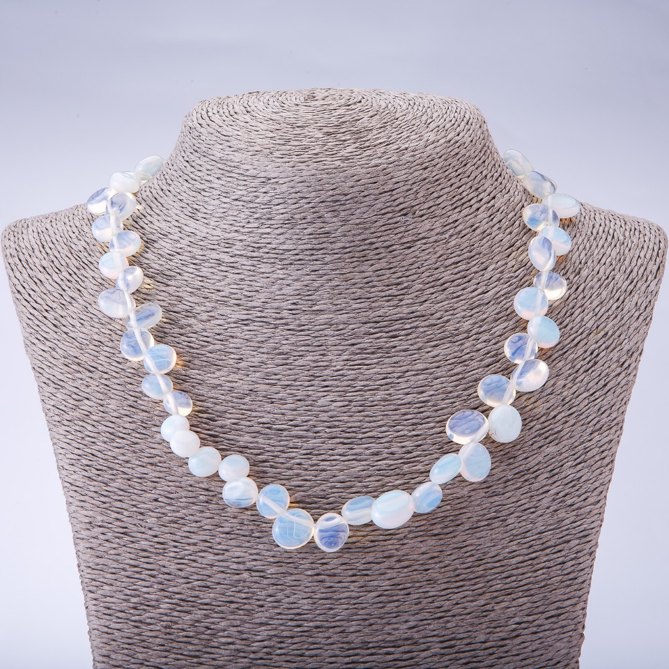 Moonstone Necklace (synthetic) Faceted 'Butterfly', diameter 6–10 mm, length 45 cm