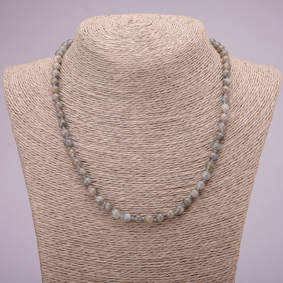 Natural Labradorite Necklace with Smooth Beads, 6 mm Diameter, 45 cm Length