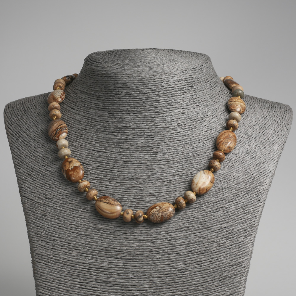 Намисто з натурального каменю Яшма пейзажна плоский овал, діаметр 13х18мм+- рондель, діаметр 9х5мм+-, довжина 45см+