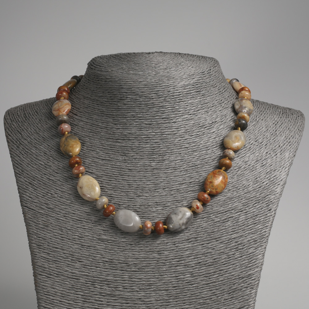 Imperial Jasper Necklace — flat oval beads, 13x18 mm, with 9x5 mm rondelles, length 45 cm