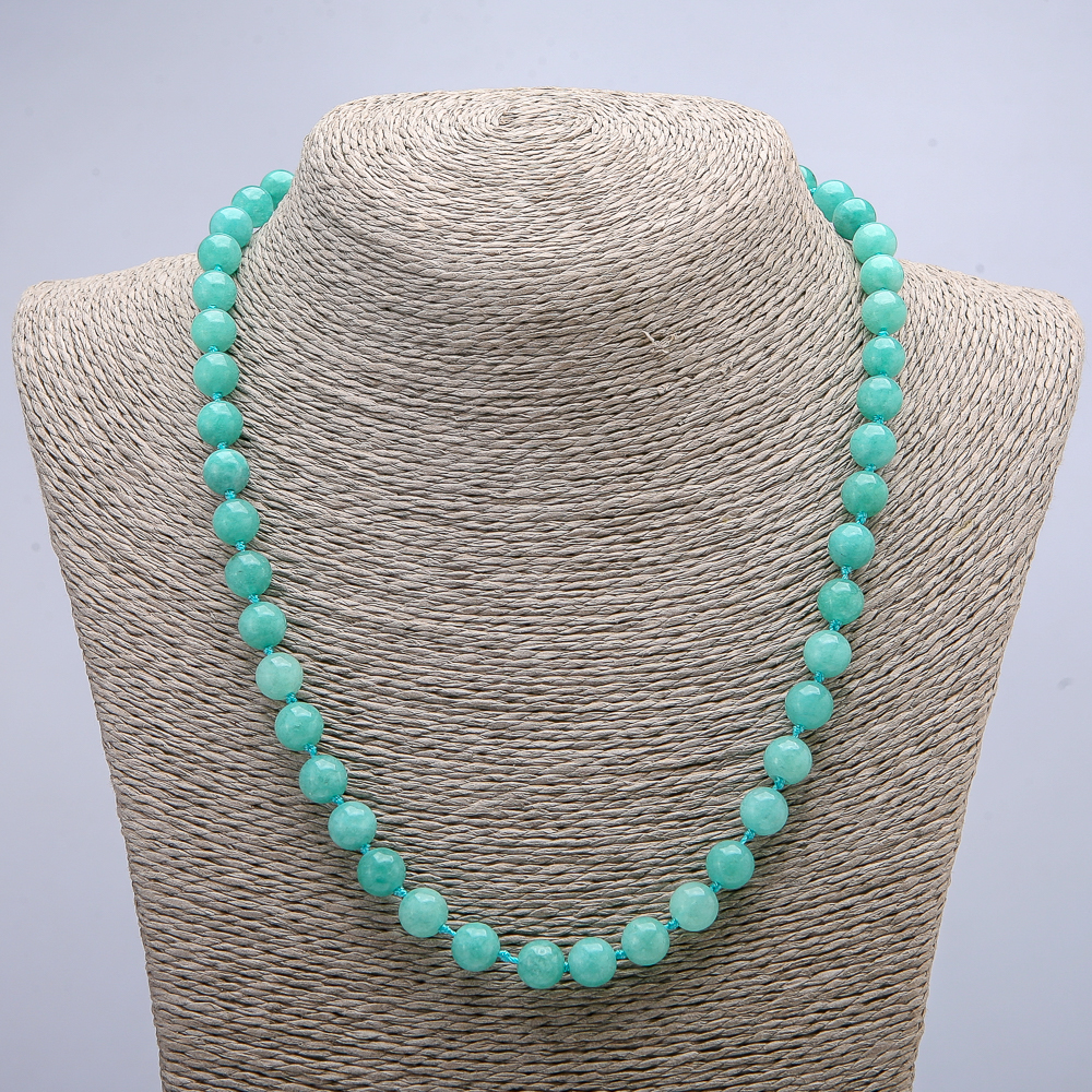 Natural Jadeite Necklace with Smooth Beads, 8 mm Diameter, Length 46 cm+