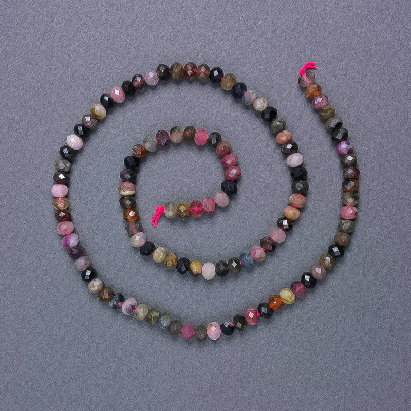 Faceted tourmaline beads, natural gemstone rondelle, diameter 5×3.5 mm, on thread, length about 39 cm