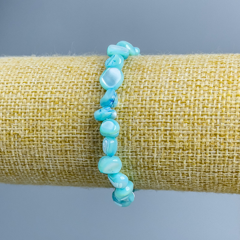 Blue Mother-of-Pearl Faceted Bracelet, bead diameter 8×6 mm, length 18 cm (stretch)