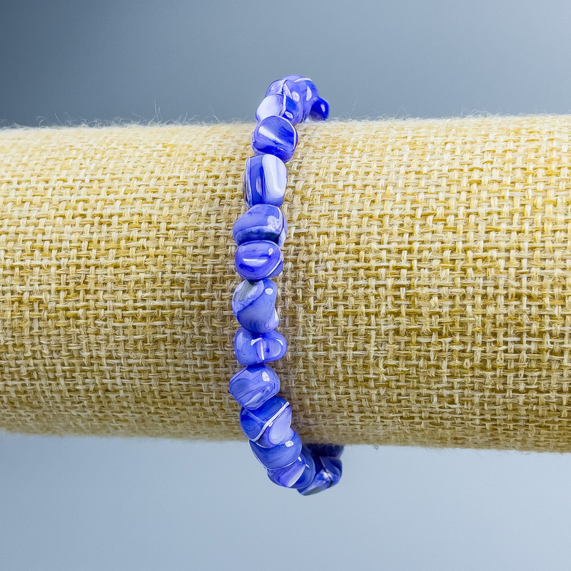 Purple Mother-of-Pearl Faceted Bracelet, 8x6 mm Beads, Length 18 cm (Stretch)