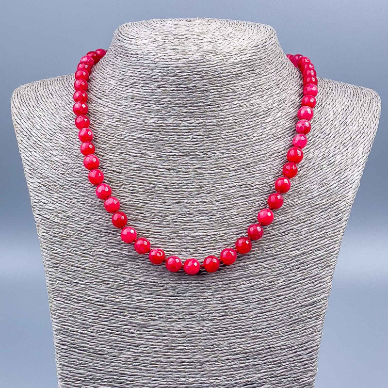 Raspberry Tourmaline Necklace (Synthetic) Faceted Beads, 8mm diameter, 48 cm length