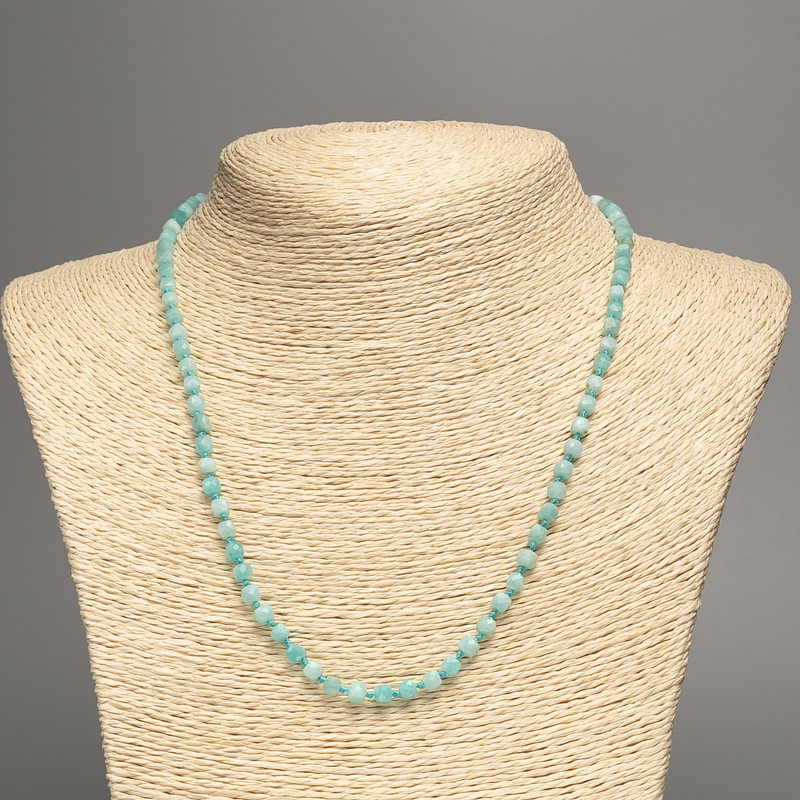 Amazonite natural stone necklace with faceted cube beads, 4x4 mm, length 47 cm +