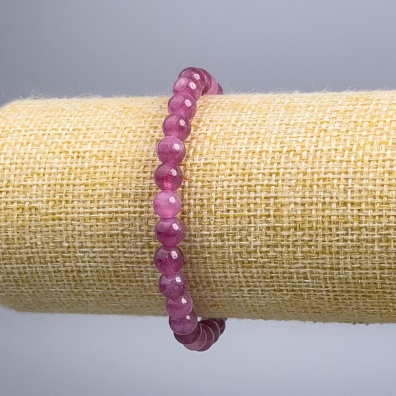 Rubellite Tourmaline Bracelet, natural stone, smooth beads, 6.5 mm diameter, 18 cm length (stretch)
