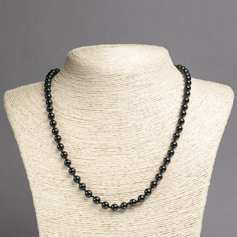Natural Black Tourmaline Necklace with Smooth Beads, 6 mm Diameter, 45 cm Length