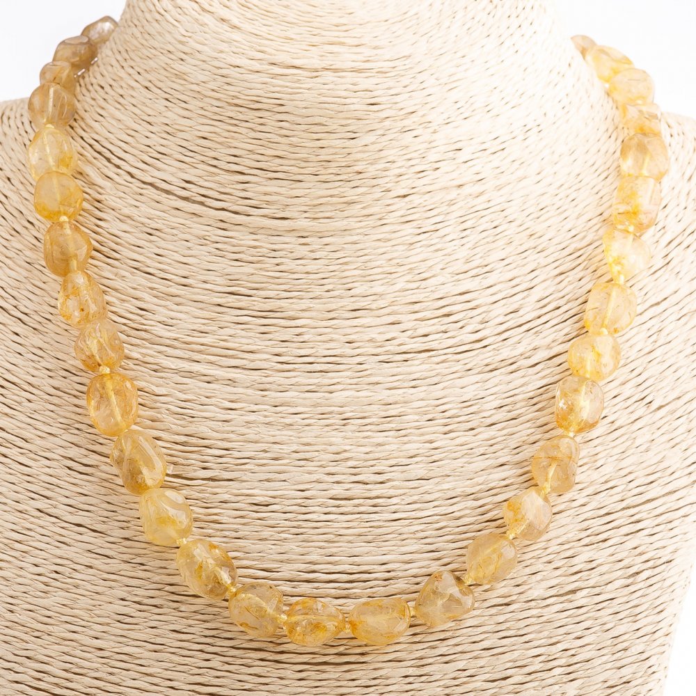 Golden Hairy Quartz Necklace, 'Faceting', length 21 cm, bead diameter 0.9 × 1.1 cm