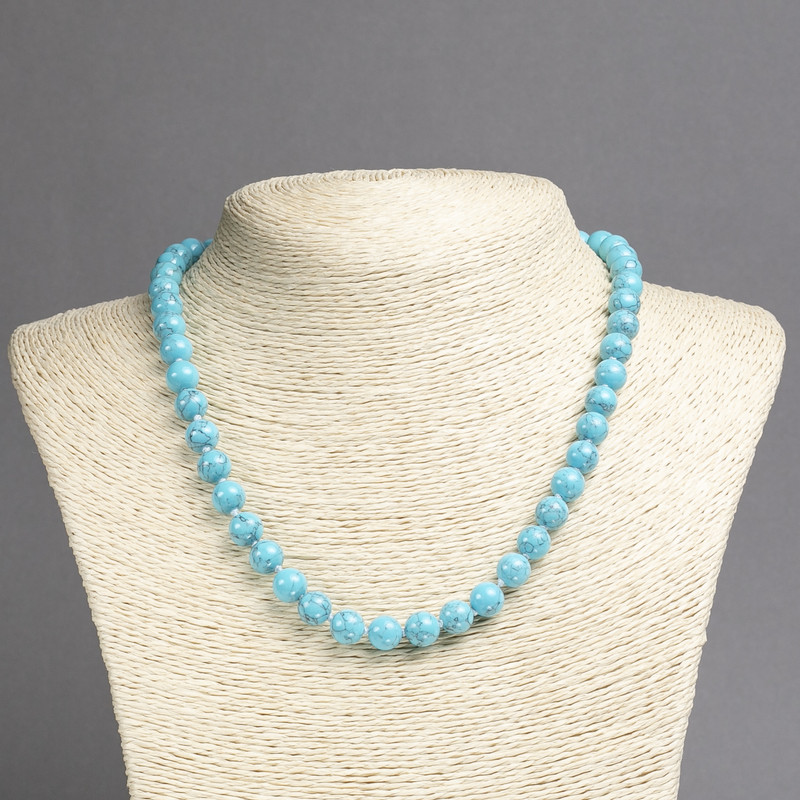 Necklace 'Turquoise' (Synthetic) Smooth Beads, 8mm Diameter, 45cm Length+