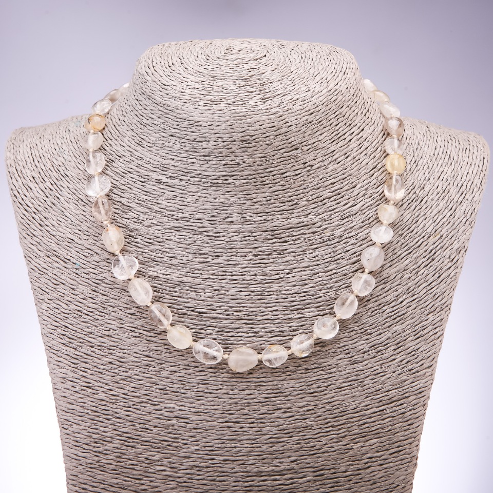Rutilated Quartz Necklace with Golden Hair-Like Inclusions, Faceted Beads 7-9 mm, Length 45 cm