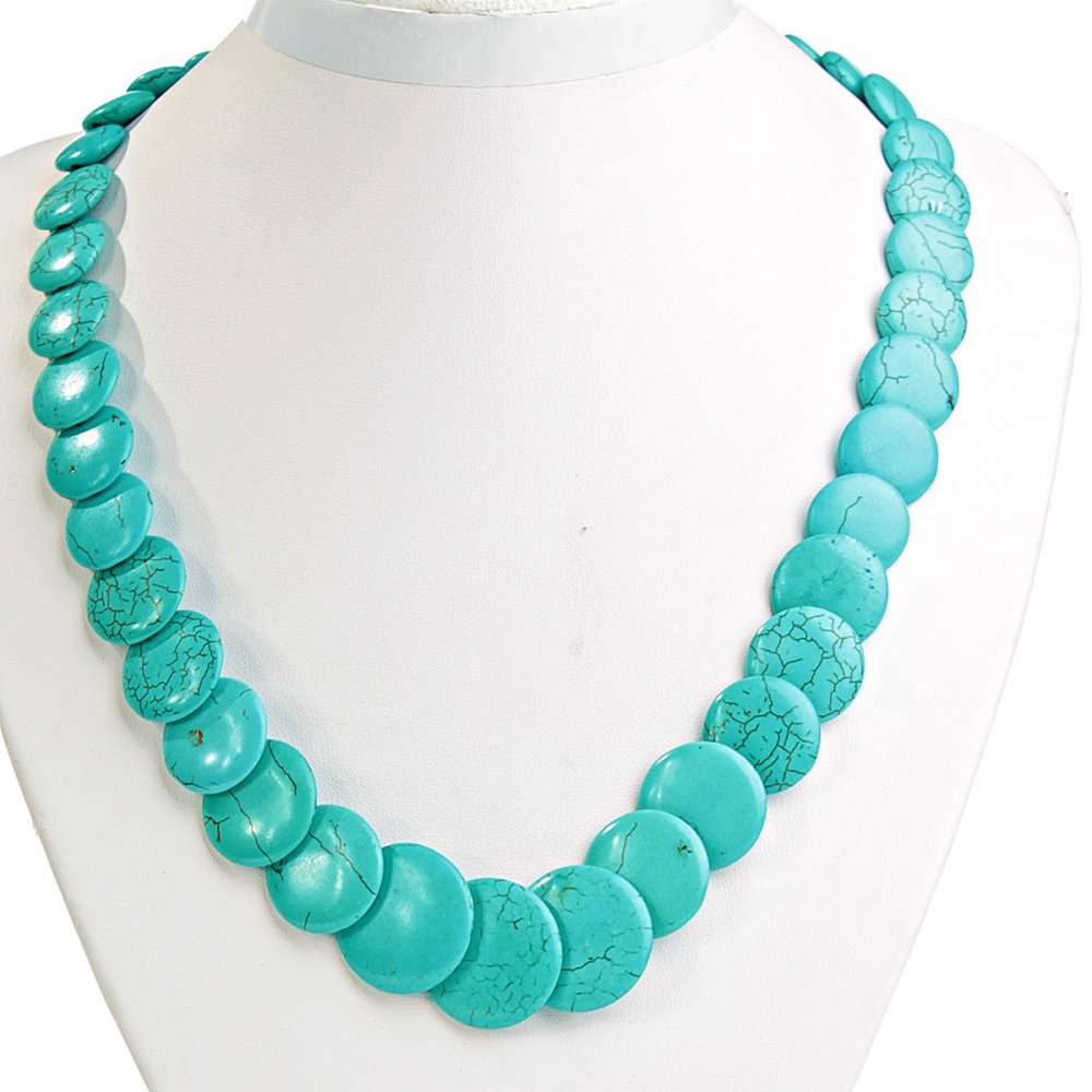 Turquoise Necklace with Veining, Coin Beads (10-25 mm), Length 50 cm