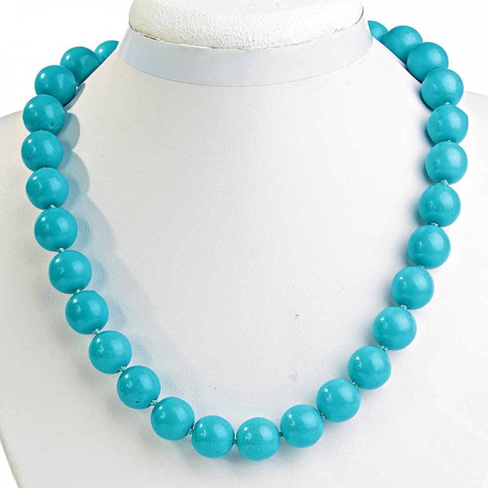 Blue Turquoise Bead Necklace 14mm, 49 cm length