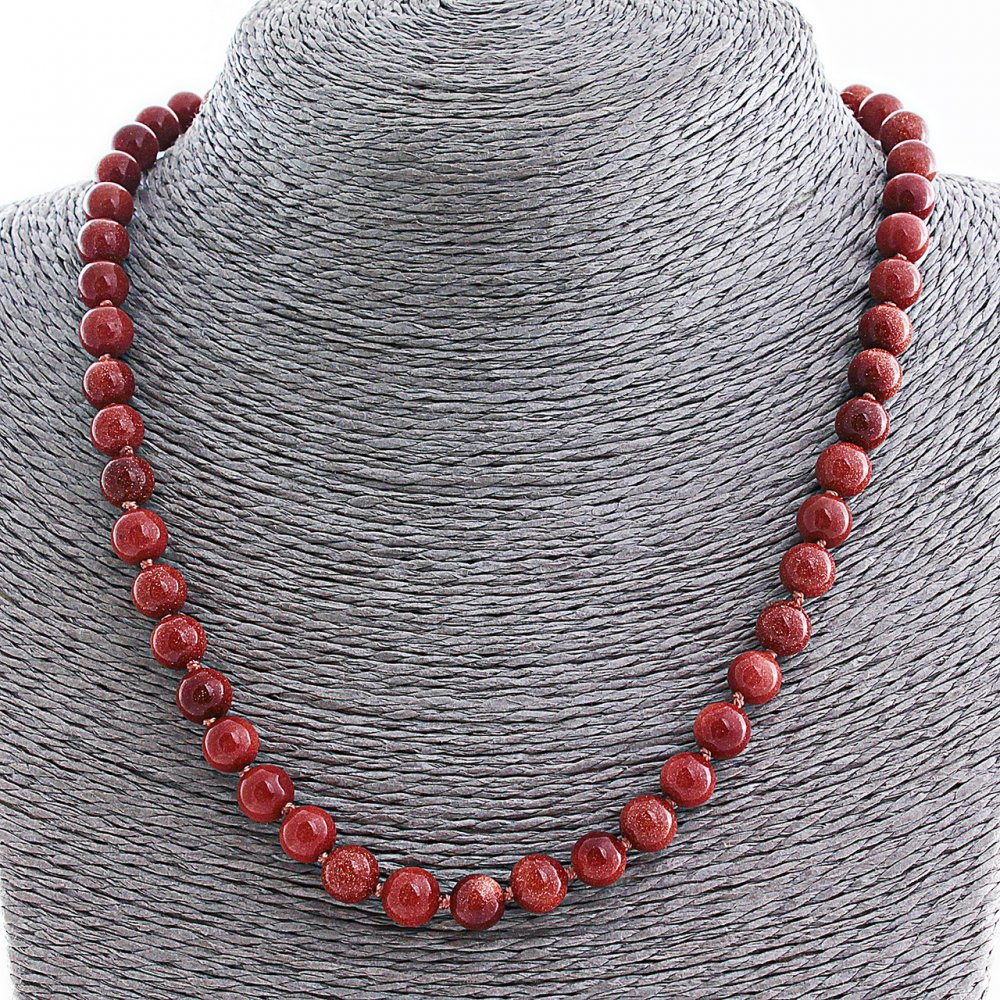 Aventurine Necklace (Synthetic) 'Golden Sand', 8 mm bead, 50 cm length