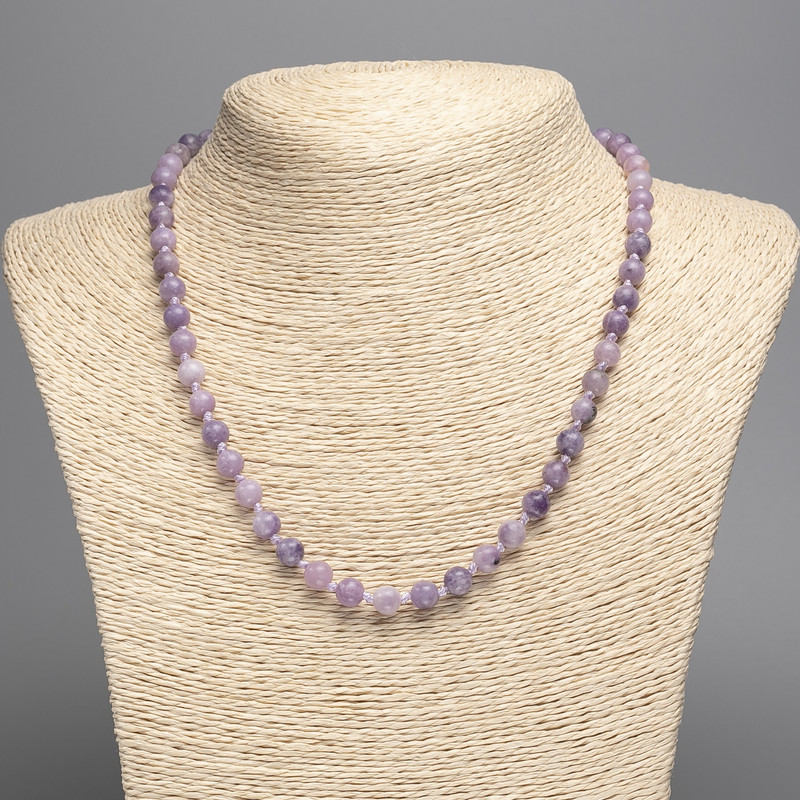 Necklace of imitation lepidolite (acrylic) smooth bead, 6.5 mm diameter, 51 cm length+