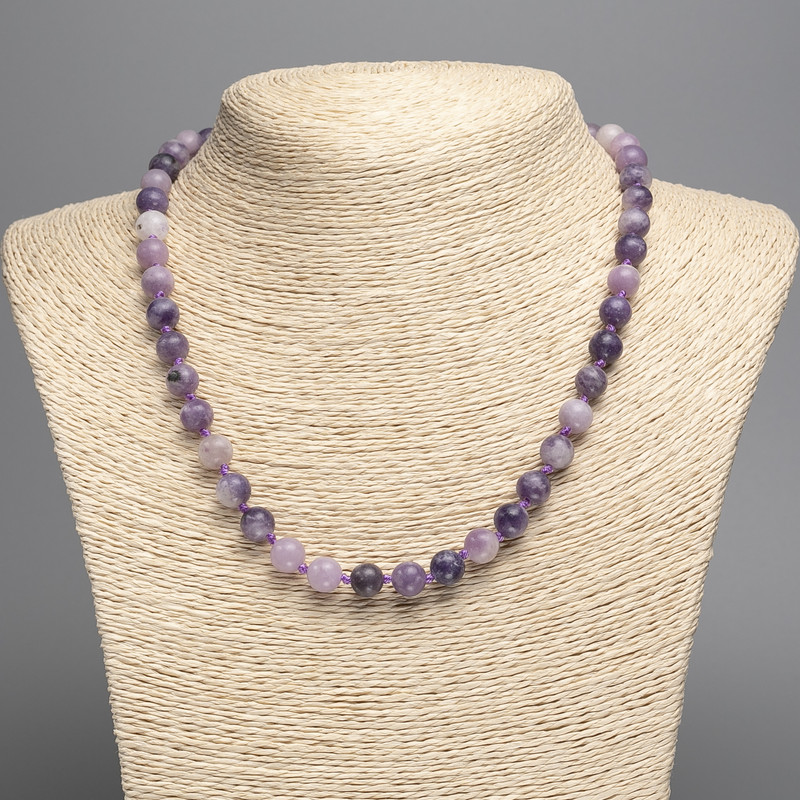 Lepidolite Necklace (Artificial Acrylic) Smooth Beads, 8 mm Diameter, 50 cm Length+