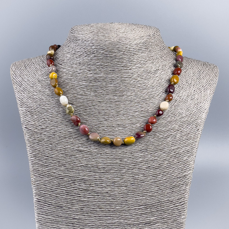 Mookaite Jasper Necklace with Faceted Beads, Natural Stone, bead diameter 7x8 mm, length 48 cm