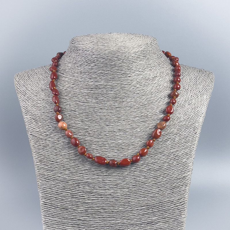 Natural Stone Red Jasper Necklace with Faceted Beads, Bead Diameter 79mm±, Length 48cm±