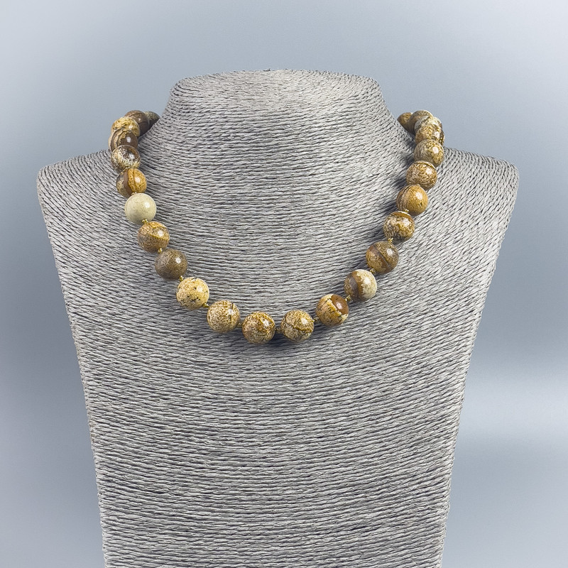 Landscape Jasper Beaded Necklace, smooth round beads, diameter 12 mm +/-, length 48 cm +/-
