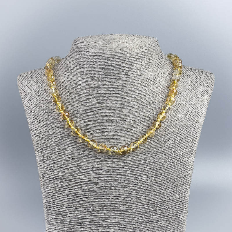 Natural Citrine Necklace, Faceted Bead, 8 mm Diameter, 48 cm Length