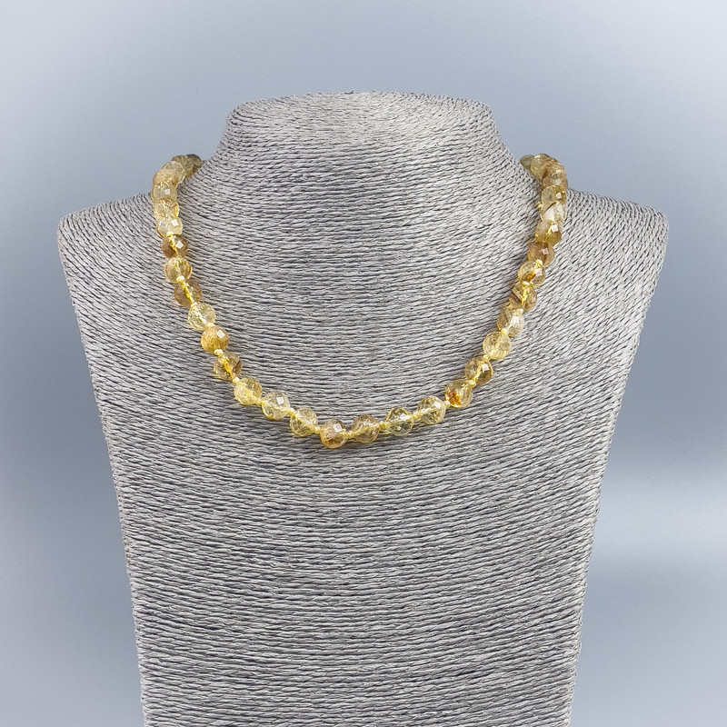 Citrine natural stone necklace with a faceted bead, 8.5 mm diameter, 48 cm length