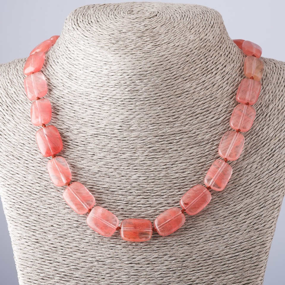 Pink Chalcedony Necklace, length 46 cm, bead size 13x18 mm