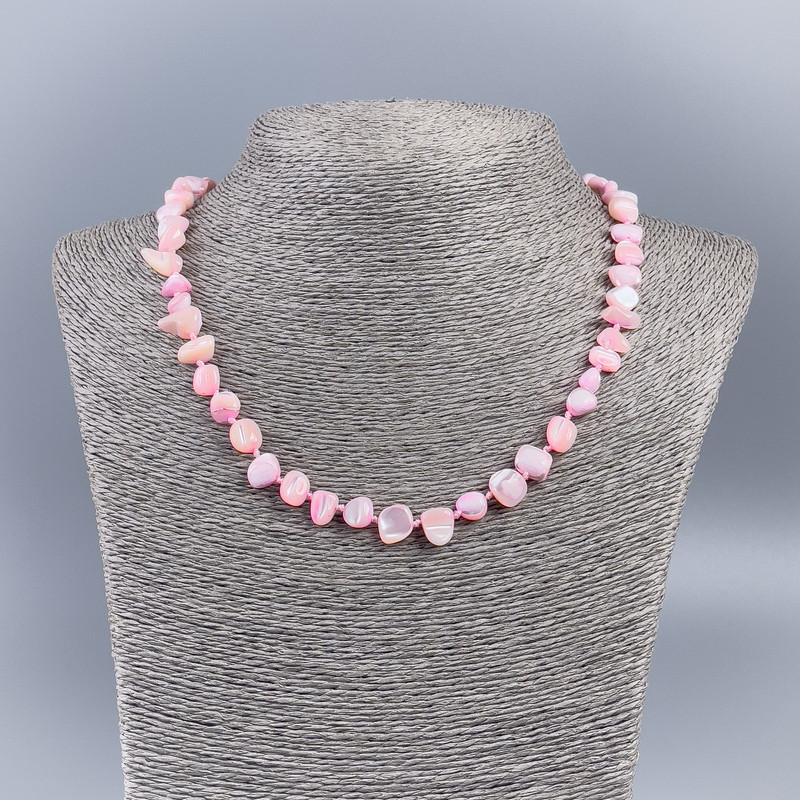 Natural Mother-of-Pearl Necklace (Dyed) Pink Chips, 8–10 mm, 50 cm long