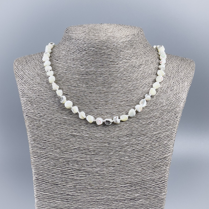 Natural Mother-of-Pearl Necklace (toned) White Round Faceted Beads, 8 mm diameter, 48 cm length