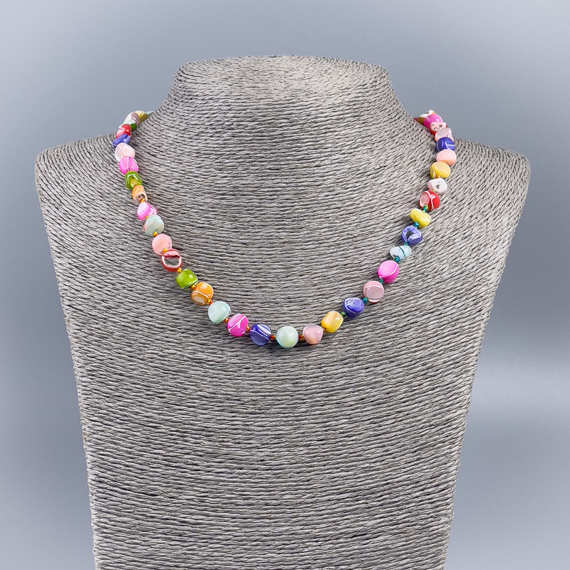 Natural Mother-of-Pearl Necklace (Tinted) Multicolor Round Faceted Beads, 8 mm Diameter, approximately 48 cm Long